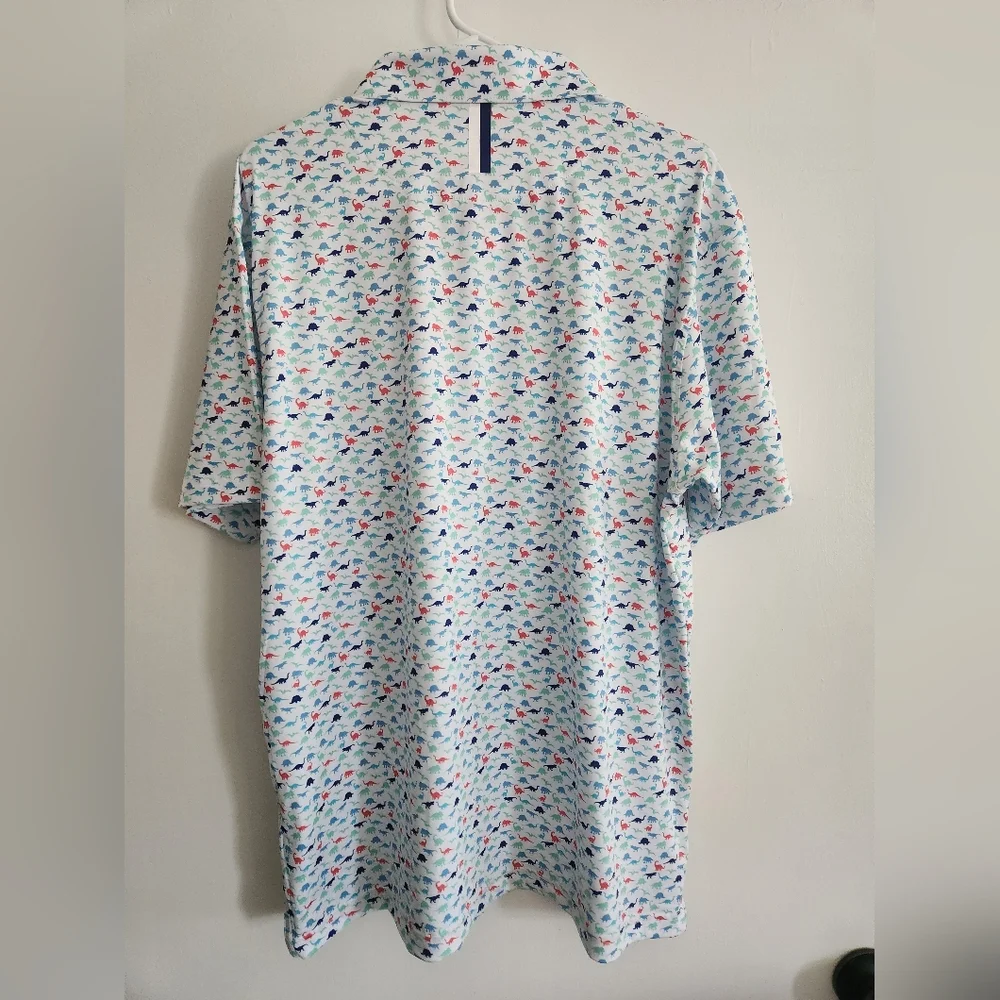 Rhoback Polo Size Large Golf Shirt Dinosaur Print The Big Foot Short Sleeve Mens - Picture 4 of 4